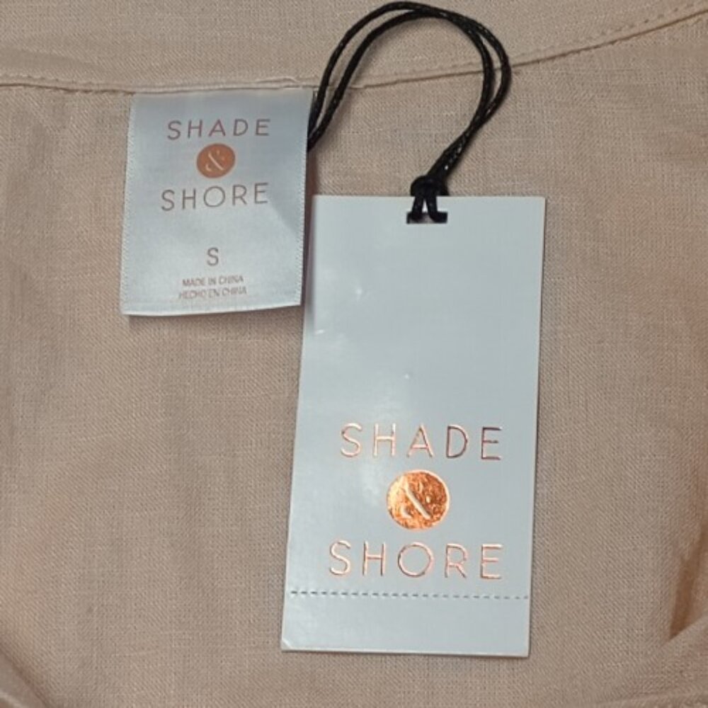 Shade & Shore Women's Cropped Button - up Short Sleeve Cover up Top Beige Size S - Picture 7 of 8
